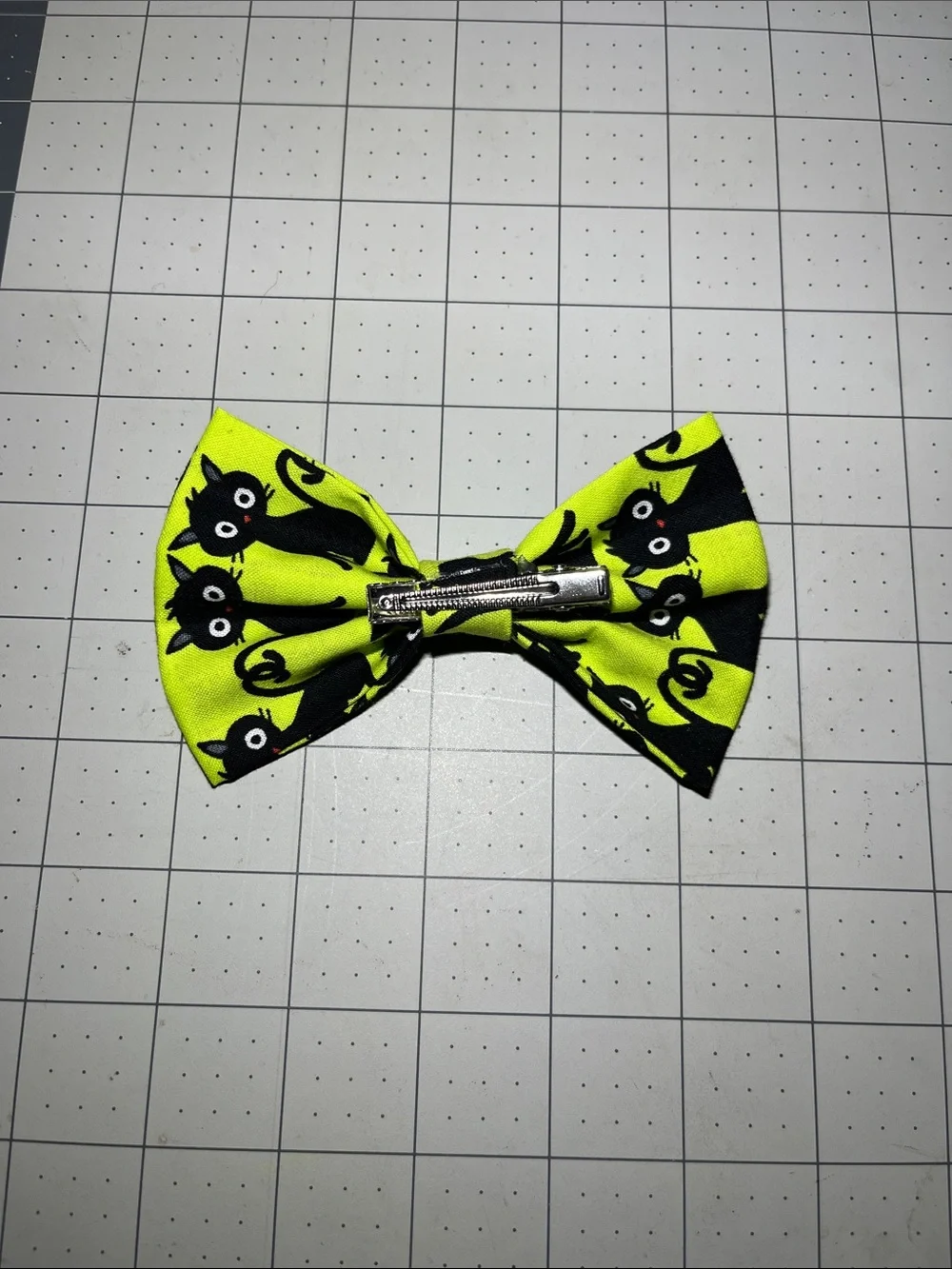 Kids Neon green Black Cat Bow Hair Clip